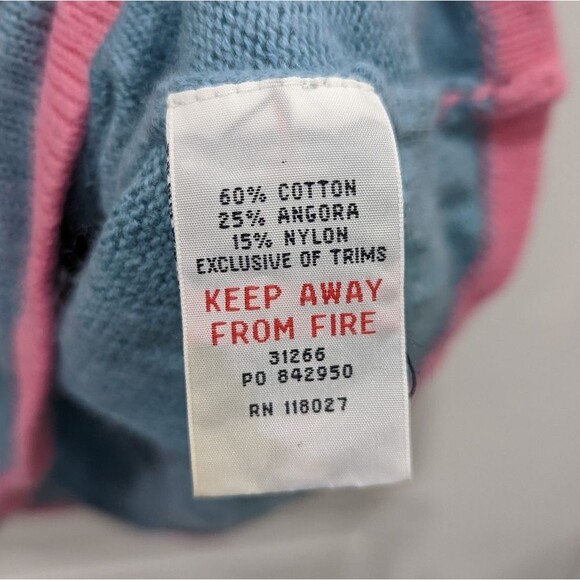 Mini Boden Sweater Dress Blue Green Pink Flower Cotton Angora Wool Girl Size 7 8 - Picture 7 of 8